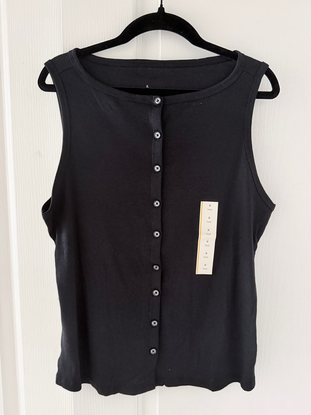 NWT Ribbed Button-Front Black Tank (Small)